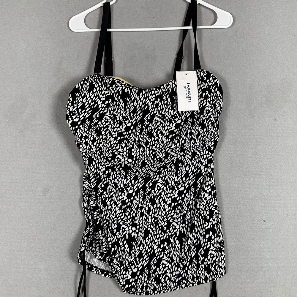 NEW Swimsuits For All Tankini Top Womens 16 Black White Abstract Animal Print